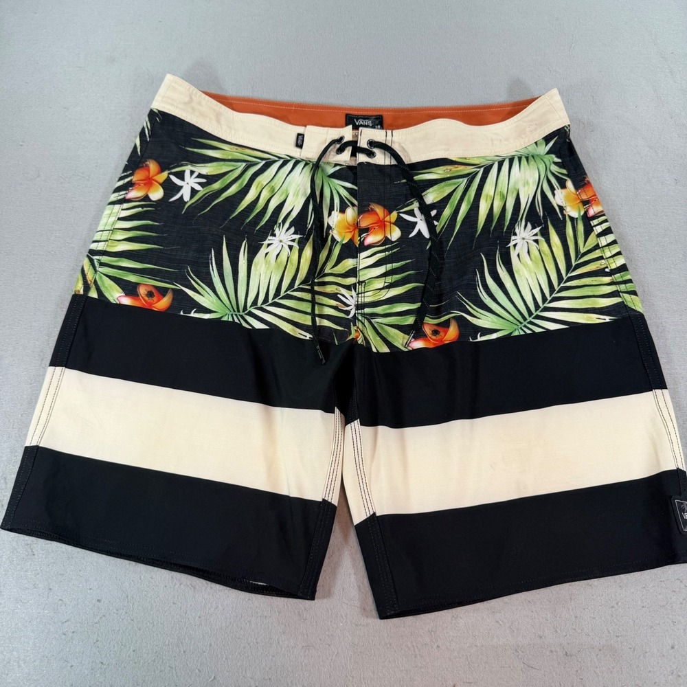 Vans Tropical Floral Board Shorts Black White Surf Swim Trunks Mens‎ 38